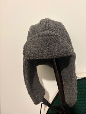 True Religion Gray Sherpa Trapper Hat with Patch